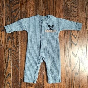 Disney Baby Boys 3-6M Blue/Gray Quilted Onesie w/Embroidered Mickey - EUC!